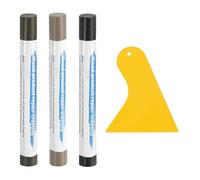 QUARKZMAN Bâtons de remplissage 3 Pièces 3 Couleurs Noir Marron | Kit de réparation de meubles : crayons de cire anti-rayures, marqueurs de retouche, spatule. Pour meubles en bois et sols.