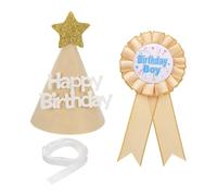 QUARKZMAN Birthday Cone Party Set, Ribbon Brooch Pin & Felt Cone Hat Pour Theme Party Dress-Up Decoration Photo Props Birthdays Celebration, Gold/Light Brown