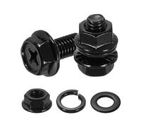QUARKZMAN Boulons Hexagonaux À Tête À Bride Phillips M8 x 16mm, 10Pcs Vis Hexagonales À Bride En Acier Inoxydable 304 Avec Écrous, Rondelles Plates Et Rondelles Frein, Filetage Complet, Noir