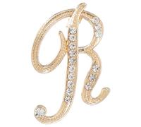 QUARKZMAN Broches lettres A-Z 26 Broches initiales en métal et strass Or | épingle de poitrine alphabet en cristal pour femmes et hommes, décoration de costume, cadeau, Lettre R