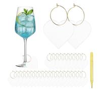QUARKZMAN Charme Pour Verre À Avec Anneaux En Métal, Identifiants De Verre À Boire En Acrylique Avec Marqueur Pour Verres À Pied Anniversaire DIY Artisanat, Forme De Cœur Transparent