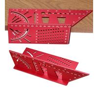 QUARKZMAN Équerre De Menuiserie En Alliage D'Aluminium, Gabarit De Mesure 45 Et 90 Degrés Règle De Mesure 3D Outil De Gabarit D'Angle Accessoire De Menuiserie Cadeau Pour Homme, Rouge