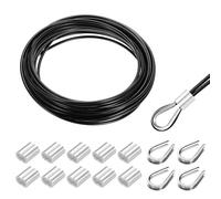 QUARKZMAN Kit Câble En Acier Inox 33FT, Câble 1/8" Gainé Vinyle 7x7 Torons Avec Manchons À Boucle Et Émerillons Pour Clôture Terrasse Extérieure, Câble Pour Luminaires, Noir