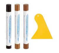 QUARKZMAN Kit de Cire de Réparation de Bois 3 Pièces 3 Couleurs | Bâtons de Remplissage, Crayons de Cire de Réparation de Rayures, Marqueurs de Retouche, avec Spatule, Tons de Bois Mélangés