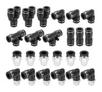 QUARKZMAN Kit de raccords rapides mâle 9.5mm x 1/4" NPT 24 pièces | Connexion à pousser, coudés et droits, union en plastique, pour tuyau d'air