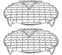 QUARKZMAN Lot de 2 grilles de cuisson rondes de 5 pouces, en acier inoxydable 304, filet à griller en fils croisés avec pieds de 20 mm pour cuisiner, cuire au four, à la vapeur et au gril