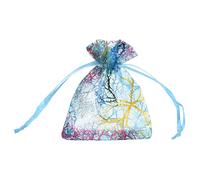 QUARKZMAN lot de 50 Sacs en organza mousseline corail colorée transparente. | Bleu lac-or., 2.7" x 3.5"., Sacs cadeaux à cordonnet., sachets pour fêtes., pochettes à bijoux pour mariages bonbons
