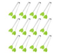 QUARKZMAN Pinces à Aliments Mini en Cœur 12 Pièces 12cm/5" Vert | Embouts Antidérapants Résistants à la Chaleur, Manche en Acier Inox, pour Cuisine, Sucreries, Fruits