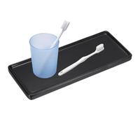 QUARKZMAN Plateau en céramique 10.4x3.5 pouces Noir | Surface vitrée, imperméable, rectangulaire, plateau de vanité de salle de bain, organisateur de maquillage et gemmes