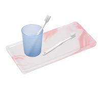 QUARKZMAN Plateau en céramique marbre 8.1x3.7 pouces rose | Plateau de coiffeuse rectangulaire étanche, surface vitrée, organiseur de maquillage et gemmes, pour salle de bain, coiffeuse