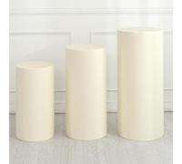 QUARKZMAN Set de 3 Housses de Socle Cylindrique en Spandex Beige, Housse de Socle pour Décoration de Mariage Anniversaire Fête, Contient uniquement (Tissu Élastique - Grand)