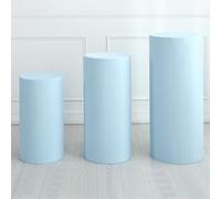 QUARKZMAN Set of 3 Light Blue Cylinder Spandex Stand Covers, Plinth Stand Cover pour Party Wedding Birthday Decoration, Only Contains Cylinder Covers (Elastic Fabric - Large)