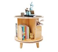 Quarteen Bibliothèque rotative à 1 niveau en bois massif, étagère pour livres pour enfants à 360 °, 1 niveau en pin massif, tour de livres autoportante, 46 cm de diamètre, pour chambre d'enfant et