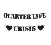 Quarter Life Crise Bannière noire pailletée pour fête d'anniversaire 25ème anniversaire Guirlande Joyeux anniversaire Accessoire de fête pour 25ème anniversaire