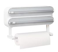 Quasziwa Distributeur Papier Aluminium et Film avec Port Essuie Tout - Magnétique et Murale sans Percer, Derouleur Film Alimentaire - Organisateur de Cuisine Gain de Place, INCL. Rouleau 50m, Blanc