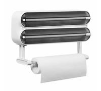 Quasziwa Distributeur Papier Aluminium et Film avec Port Essuie Tout - Magnétique et Murale sans Percer, Derouleur Film Alimentaire - Organisateur de Cuisine Gain de Place, INCL. Rouleau 50m, Noir
