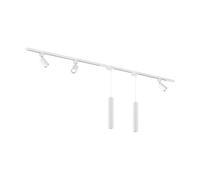 Qub Focus III Monophasé Luminaire Plafonnier Kit Complet - 200cm - Set 3 Spot & 2 Suspension Luminaire - 2x 1m Barre de Spot Plafond - I-Form - GU10 & LED Compatible Plafonnier intérieur BlancModerne