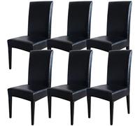Qubjus Housses de chaise de salle à manger, en cuir PU solide imperméable et résistant à l'huile, extensibles (Noir, Lot de 6)
