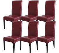 Qubjus Lot de 6 housses de chaise de salle à manger, en cuir synthétique solide, imperméables et résistantes à l'huile, extensibles, rouge vin
