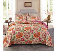 Qucover Couvre lit 2 Personnes 220x240cm,Boutis Couvre lit Coton 100% Doux Confortable,Dessus de Lits et Couvre Lits Tournesol Vif 3 Pièces avec 2 Taies d'oreiller 50x70cm Couleur Rose/Rouge