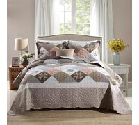 Qucover Couvre Lit Couverture Courtepointe Patchwork, Boutis Matelassé en Microfibre, Dessus de Lits de Luxe en Motif Carreaux Couleur (Marron, 220x240cm)