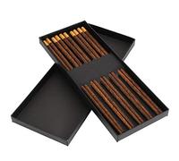 Qudinip Baguettes en Bois Réutilisables, 5 Paires, Vaisselle de Style Chinois, Cadeau avec Incrustation en Cuivre pour Usage Domestique (Coffret cadeau cinq paires d'ailes de poulet en)