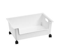 Qudinip Boîte de Rangement de Livres en Plastique avec Conception à Poulie pour un Déplacement Facile et une Grande capacité en Classe ou à la Maison, 38 X 28,5 X 15 Cm (Blanche)