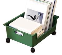 Qudinip Boîte de Rangement de Livres en Plastique avec Conception à Poulie pour un Déplacement Facile et une Grande capacité en Classe ou à la Maison, 38 X 28,5 X 15 Cm (Vert foncé)