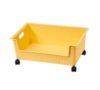 Qudinip Boîte de Rangement de Livres en Plastique avec Conception à Poulie pour un Déplacement Facile et une Grande capacité en Classe ou à la Maison, 38 X 28,5 X 15 Cm (Jaune)
