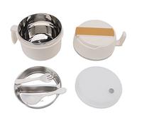 Qudinip Bol à Nouilles en Acier Inoxydable, Boîte à Déjeuner avec Poignée et Couvercle pour Employés de Bureau et étudiants, Cuiseur Ramen Double Couche de Grande capacité (Beige)