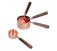 Qudinip Ensemble de 4 Tasses à Mesurer en Acier Inoxydable, or Rose avec Poignées en Noyer pour Fournitures de Pâtisserie et de Cuisine (Coffret de 4 grandes cuillères doseuses en or)