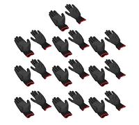 Qudinip Pack de 10 Paires de de Travail de sécurité, Flexibles et Durables, en Nylon PU Enduit pour le Jardinage et L'atelier, Noirs avec Bord Rouge (Noir 7S)