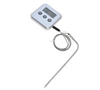 Qudinip Thermomètre à Viande Numérique Intelligent à 3 Boutons Fonctionnement Facile avec Fonction Minuterie pour Cuisson Cuisson BBQ 8 X 8 X 1,5 Cm ABS Acier Inoxydable (Blanche)