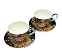 Queen Isabell Set de 2 tasses en porcelaine Klimt The Kiss, 250 ml, porcelaine fine délicate | Boîte cadeau élégante | Motif artistique de Gustav Klimt avec boîte décorative pour les connaisseurs
