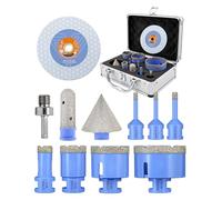 QUEFORET Foret Carrelage Diamant 11 Pièces - 6/6/8/20/35/50/68mm Trépan M14, 20mm Fraise, 50mm Mèche à Chanfrein, Adaptateur, 125mm Disque Diamant pour Céramique Porcelaine Marbre Granit