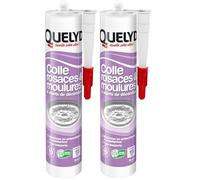 Quelyd Colle Rosaces, Moulures et Objets de Décoration - Pour Polyuréthane et Polystyrène - Tous Supports - Prise Rapide 10 Secondes - Blanc - 1 Cartouche 310 ml (Lot de 2)