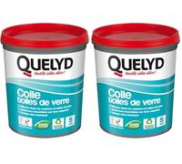 Quelyd Colle Toiles de Verre - Colle Fibres de Verre Prête à l'Emploi - Tous Supports Muraux - Toutes Pièces dont Cuisines et Salles de Bain - Sans Solvant - Pot de 1 kg (5 m²) (Lot de 2)