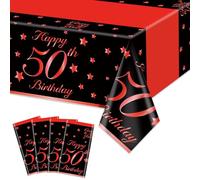 QUERICKY Lot de 4 nappes d'anniversaire 50 Ans Noir Rouge Nappe rectangulaire pour Hommes et Femmes Décoration de fête d'anniversaire 50 Ans, 220 x 130 cm