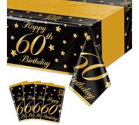 QUERICKY Lot de 4 nappes d'anniversaire 60 Ans Noir Or Nappe rectangulaire pour Hommes et Femmes Décoration de fête d'anniversaire 60 Ans, 220 x 130 cm
