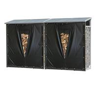 QUICK STAR 2 pièces Étagère en Aluminium pour Bois de cheminée 130 x 70 x 185 cm 3.2 m³ avec Protection Contre Les intempéries Noir