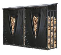 QUICK STAR 2 pièces Étagère en métal pour Bois de cheminée Anthracite 130 x 70 x 185 cm Distance Entre Les Bois 3,2 m³ avec protection contre les intempéries Noir