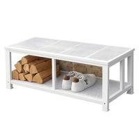 QUICK STAR Banc à bois de cheminée en métal 100 × 48 × 45 cm - Blanc mat Design industriel Banc de rangement SPA Banc siège avec coffre
