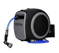 QUICK STAR Enrouleur de tuyau Pro, 40 m + tuyau d'arrosage de 2 m pour | Boîte de tuyau murale automatique, orientable à 180°, douchette à main, 10 modes, tuyau d'eau Aquablue, raccord 1/2" et 3/4"