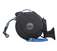 QUICK STAR Enrouleur de tuyau Zulu 30 m + 2 m, enroulement automatique, orientable à 180°, 10 modes, douchette multifonction, Aquablue, tuyau de qualité, support mural, raccord universel