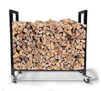 QUICK STAR Étagère à bûches 65 x 25 x 65 cm avec roulettes galvanisées pour intérieur et extérieur, mobile en métal, étagère à bois de chauffage, aide à l'empilage, abri pour bois de cheminée, chariot