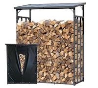 QUICK STAR Étagère à bûches en métal anthracite 143 x 70 x 185 cm avec protection contre les intempéries Abri de bois de cheminée 1,8 m³/2,5SRM Support d'empilage extérieur #1