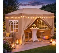 QUICK STAR Gazebo Pop-Up 2 x 3 m Beige avec 4 parois latérales Easy Fastening avec 2 Fermetures éclair