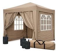 QUICK STAR Pop-Up Tonnelle 2 x 2 m Sable avec Repose-Pieds et Fermeture Velcro Easy Paroi latérale avec 2 Fermetures Éclair