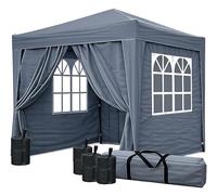QUICK STAR Tonnelle Pop up 2 x 2 m Gris fumé avec 4 parois latérales Easy-Klett et 4 Poids Pieds