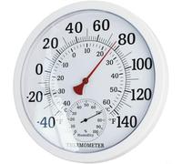 Quiclume Thermomètre mural analogique 25 cm, hygromètre, -40 °C à 60 °C | Thermomètre mural analogique de 25 cm, hygromètre, de -40 °C à 60 °C, pour intérieur et extérieur, blanc. Blanc